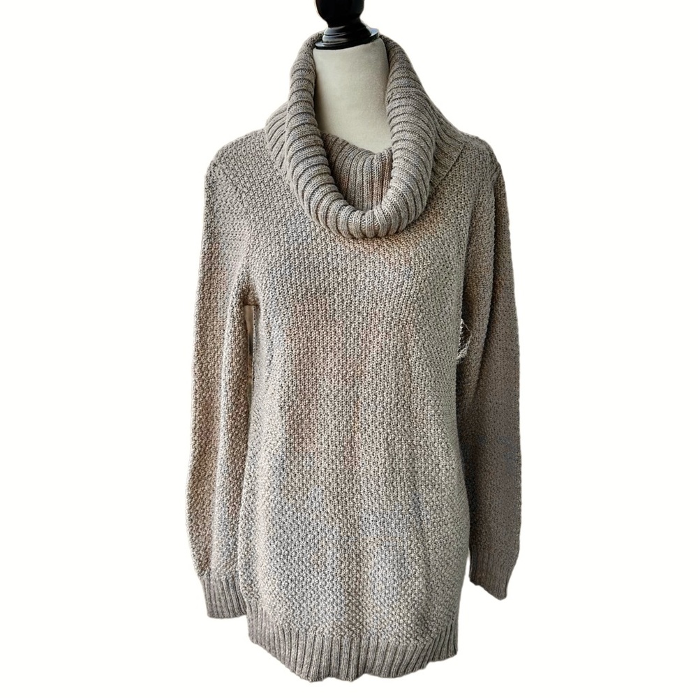 HILARY RADLEY Long Cowl Neck Sweater Taupe M